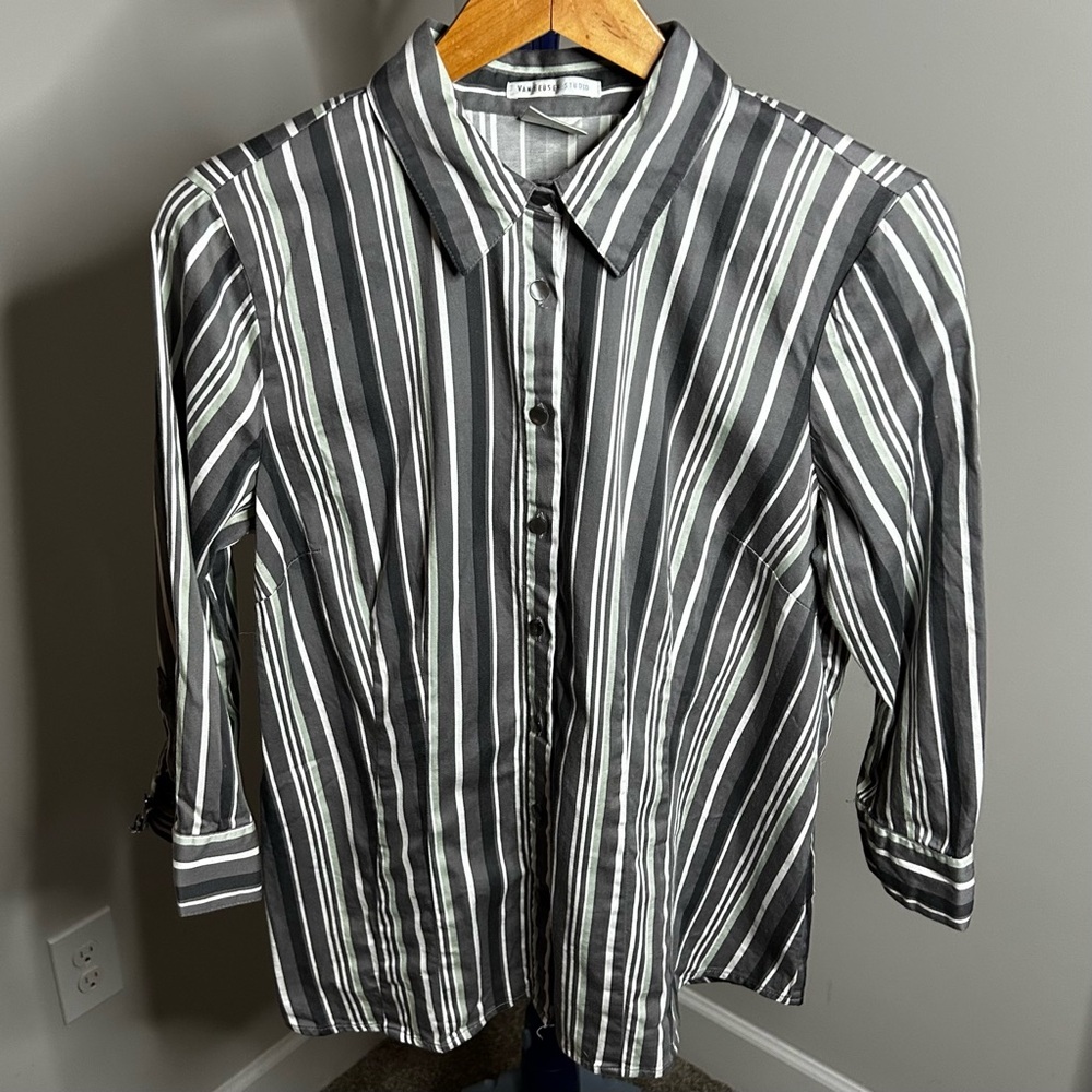 Van Heusen Studio Striped Stretch Button Down Shirt | Size Large